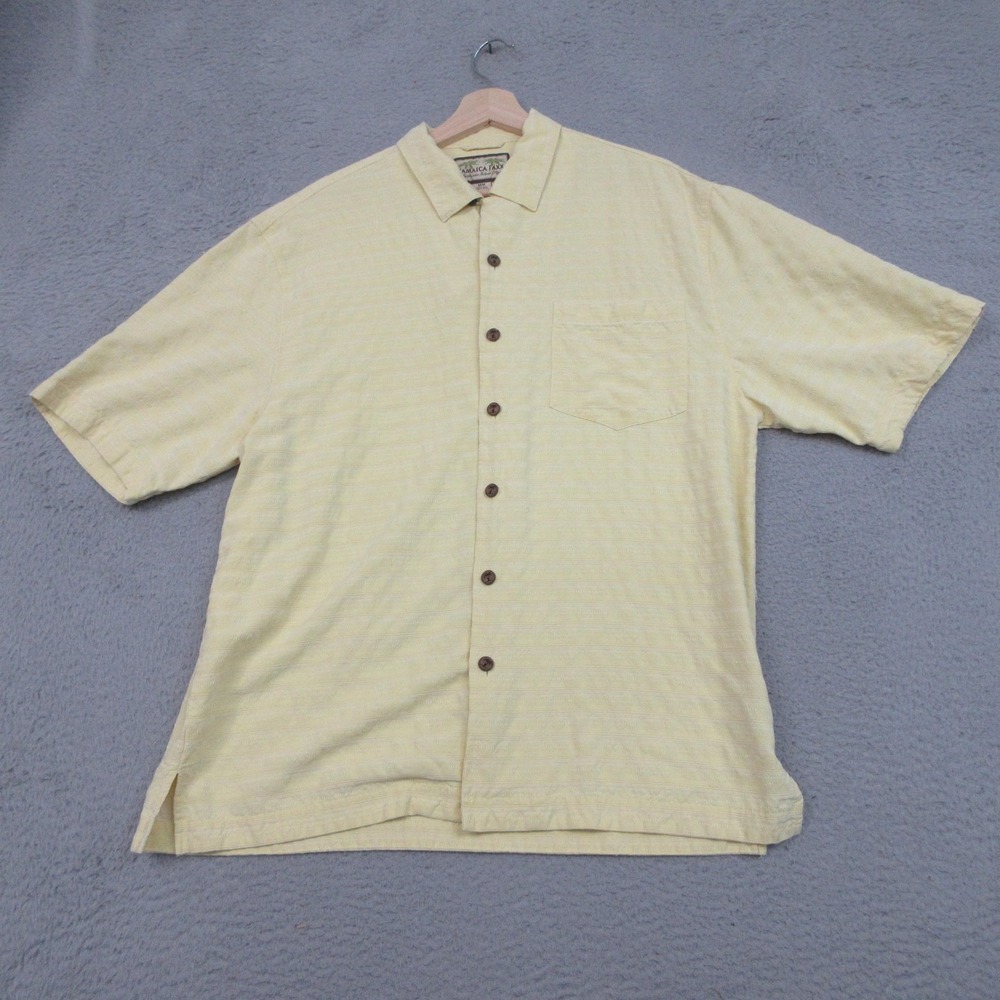 Jamaica Jaxx 100% Silk Camp Shirt Men M Yellow Button Up Hawaiian Resort Casual